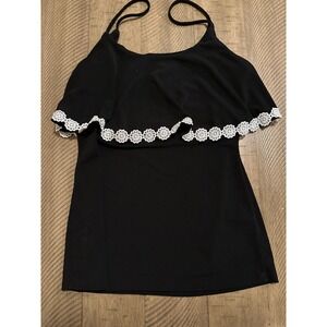 Primi Boho Coquette Ruffle Tank Top - Black with Contrast Lace - Size S/XS